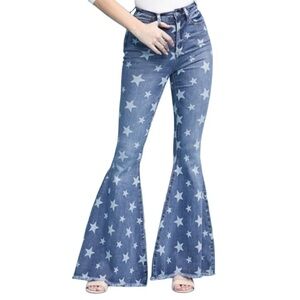Judy Blue Spangled Super Flare Bell Bottom Jeans Sz 28 High Rise Star Print